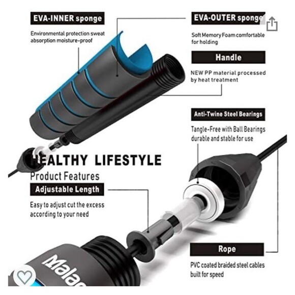 Jump Rope Tangle-Free Ball Bearing Speed Rope Cable Skipping Rope Adjustable B2 - Picture 5 of 7